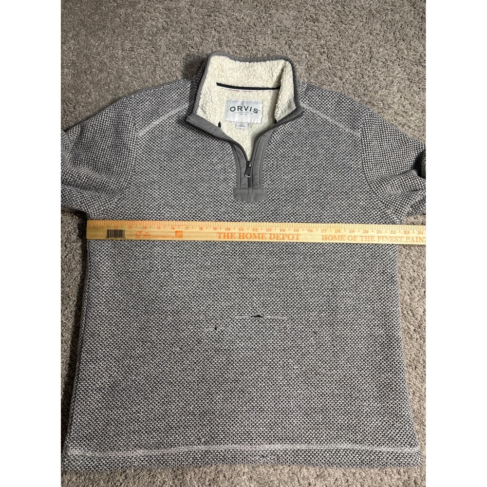 Orvis Mens Gray Textured Sherpa Lined Quarter Zip Pullover Sweater Large - Picture 7 of 10